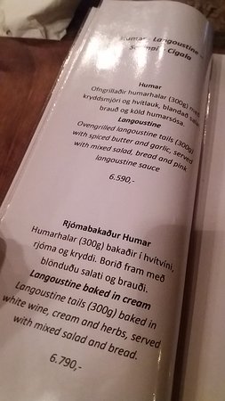 Photo du menu de Pakkhus (prise sur TripAdvisor)